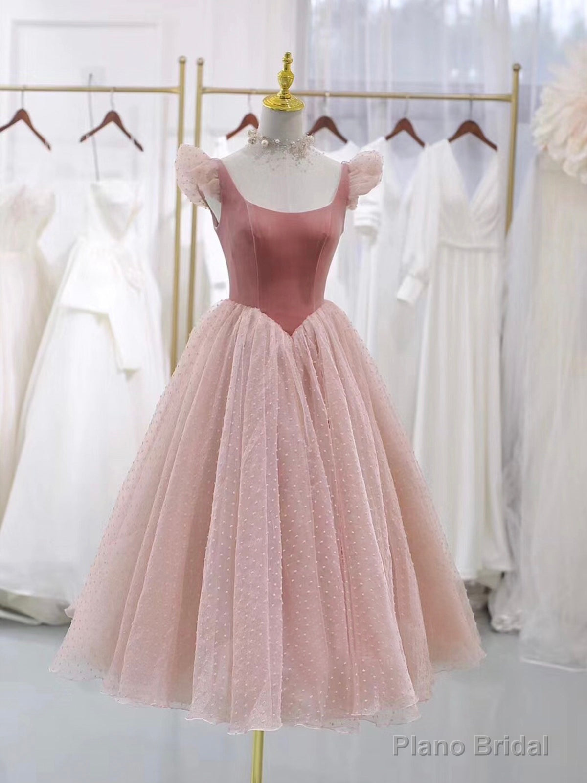 Pink Velvet Tulle Short Prom Dress, Lovely A-Line Homecoming Party Dress Main image
