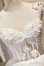 Champagne Lace Short Party Dress, A-Line Spaghetti Strap Evening Dress