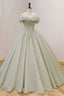 Green Ball Gown, A-Line Off the Shoulder Evening Gown with Beaded