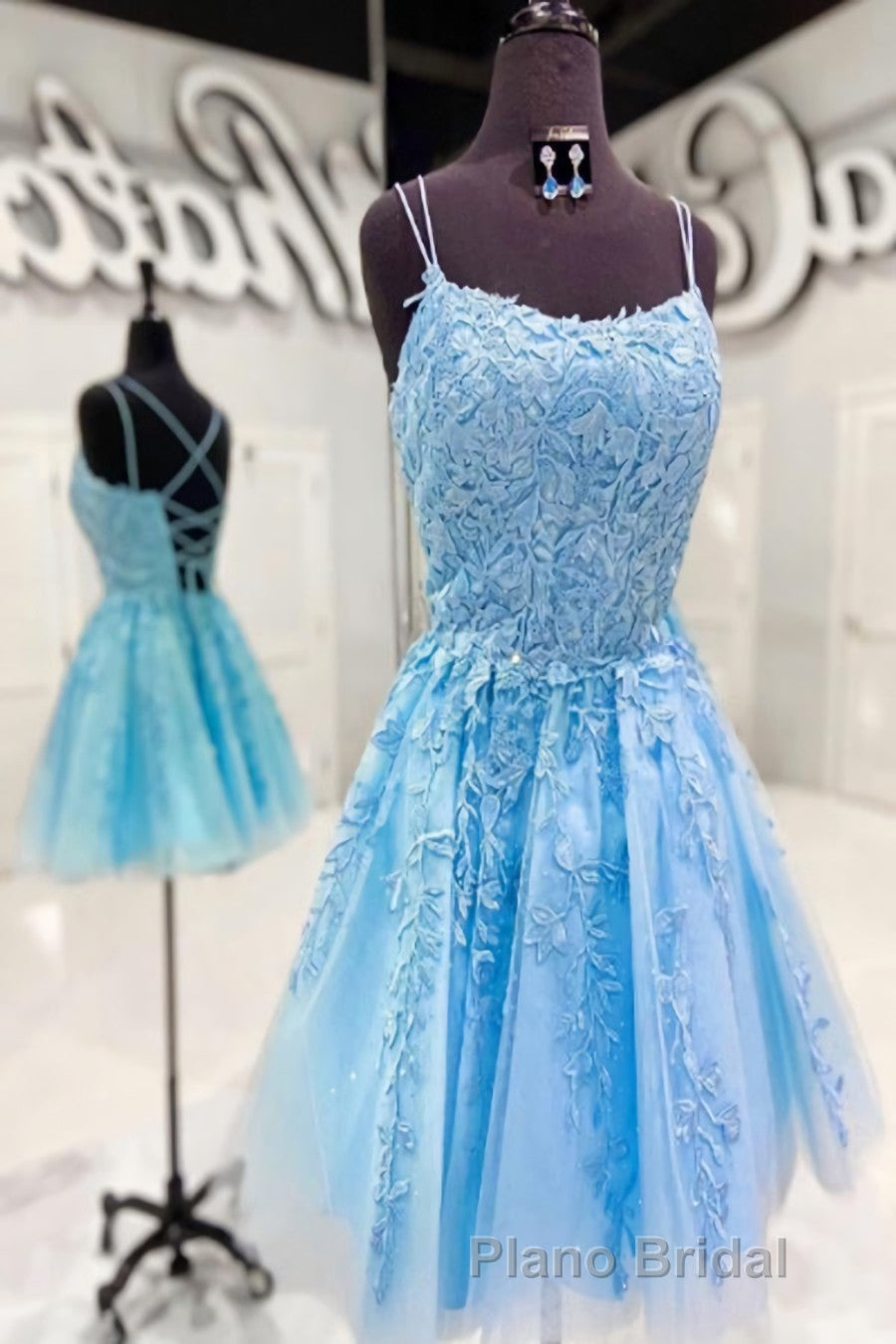 Lace Applique A-line Homecoming Dresses Short Formal Prom Dresses,Semi Prom Dresses Secondary image