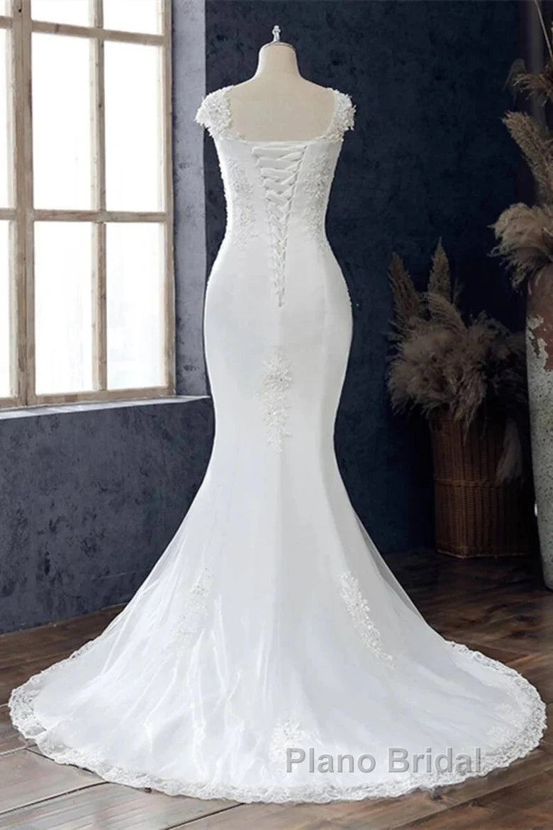 Lace Beaded Cap Sleeve Trumpet Wedding Dresses Secondary image