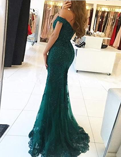 Lace Beaded Tulle Maxi Formal Evening Dresses Off The Shoulder Mermaid Formal Party Dresses Secondary image