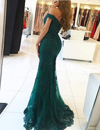 Lace Beaded Tulle Maxi Formal Evening Dresses Off The Shoulder Mermaid Formal Party Dresses