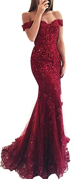 Lace Beaded Tulle Maxi Formal Evening Dresses Off The Shoulder Mermaid Formal Party Dresses