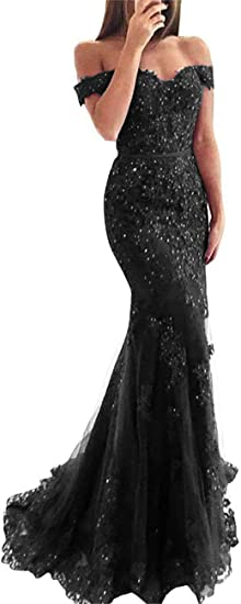 Lace Beaded Tulle Maxi Formal Evening Dresses Off The Shoulder Mermaid Formal Party Dresses