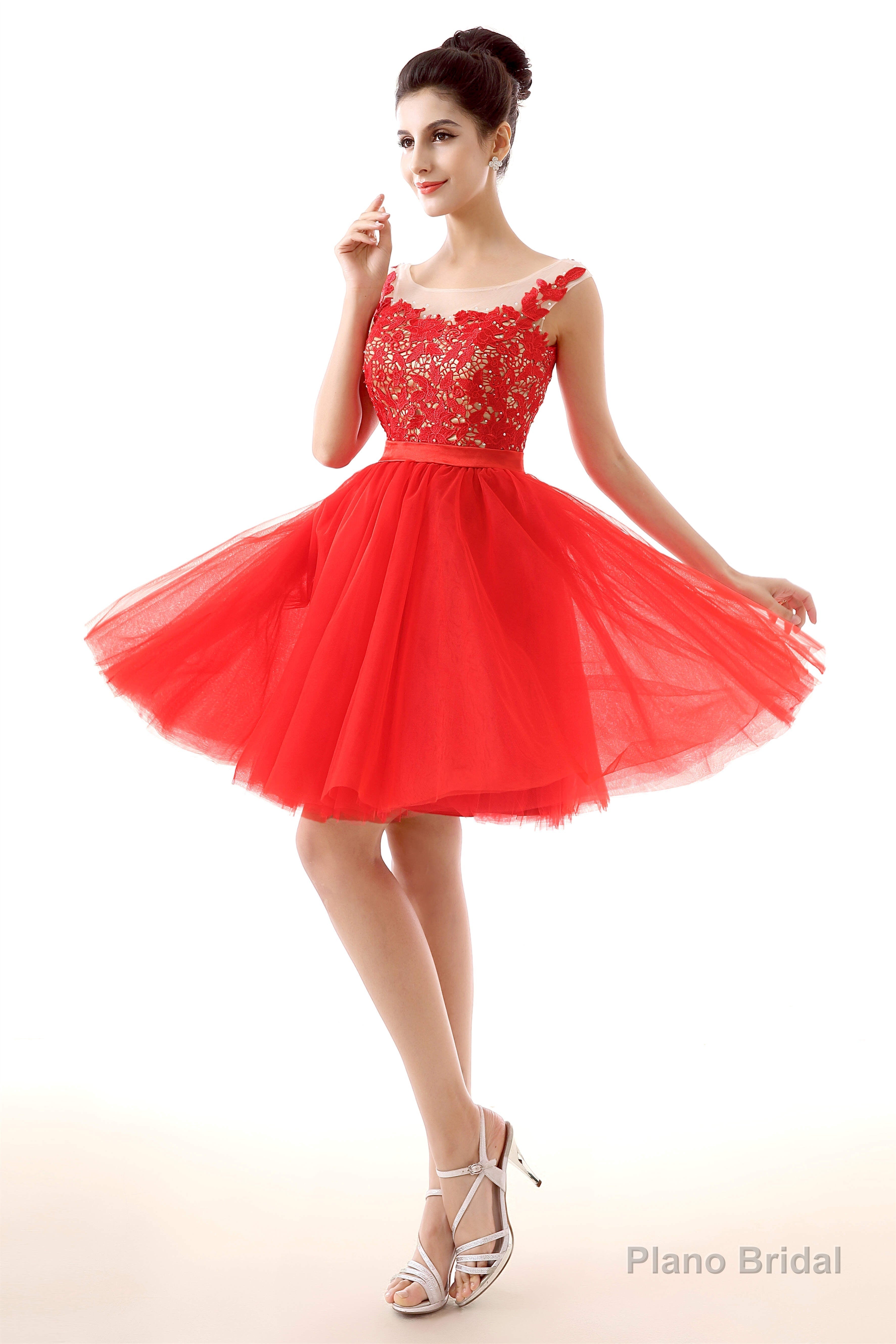 Lace Cute Red Short Homecoming Dresses