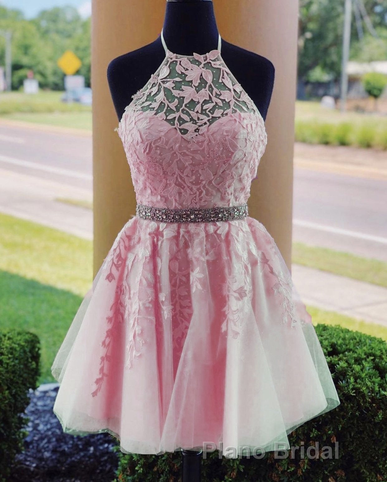 Lace Embroidery Halter Tulle Homecoming Dresses Cross Back Secondary image