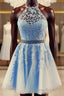 Lace Embroidery Halter Tulle Homecoming Dresses Cross Back
