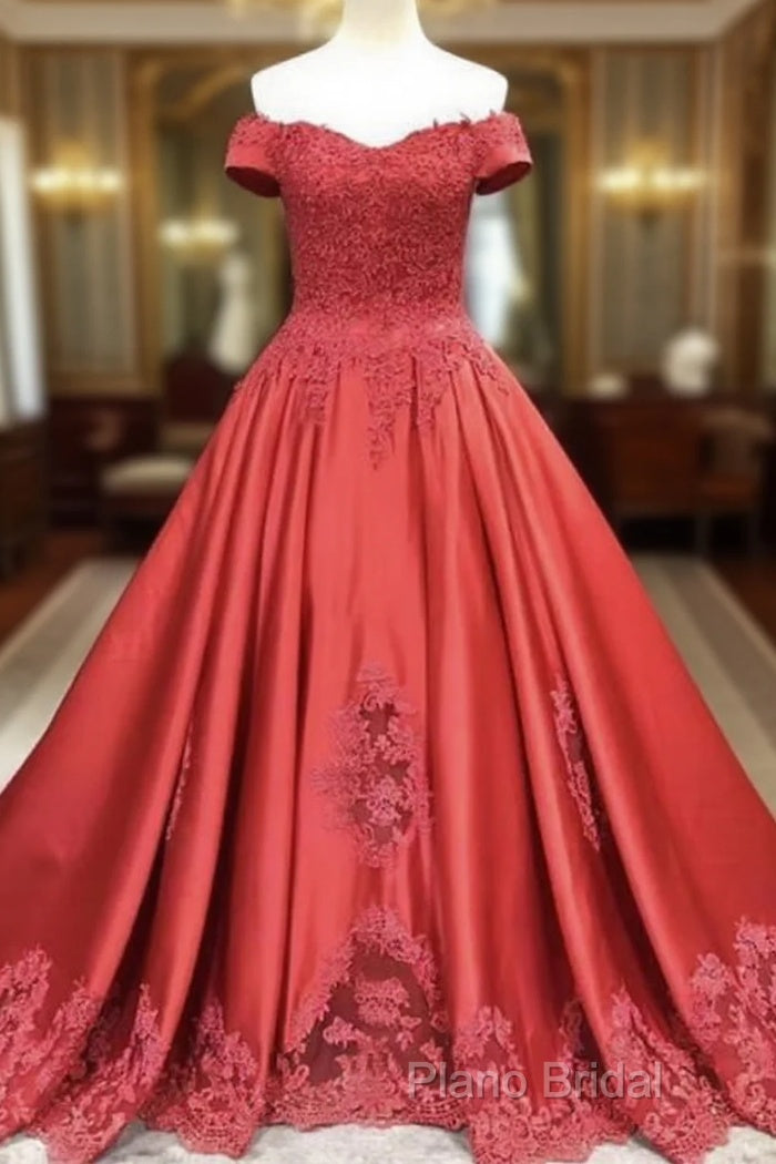 Lace Embroidery Satin Sweep Train Wedding Dresses Ball Gowns Main image