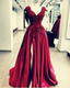 Lace Flowers Beaded Cap Sleeves V-Neck Formal Prom Dresses Split Formal Evening Gowns