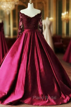 Lace Long Sleeves Ball Gown Satin Dresses Off The Shoulder