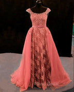 Lace Mermaid Formal Prom Dresses Spaghetti Straps Removable Train