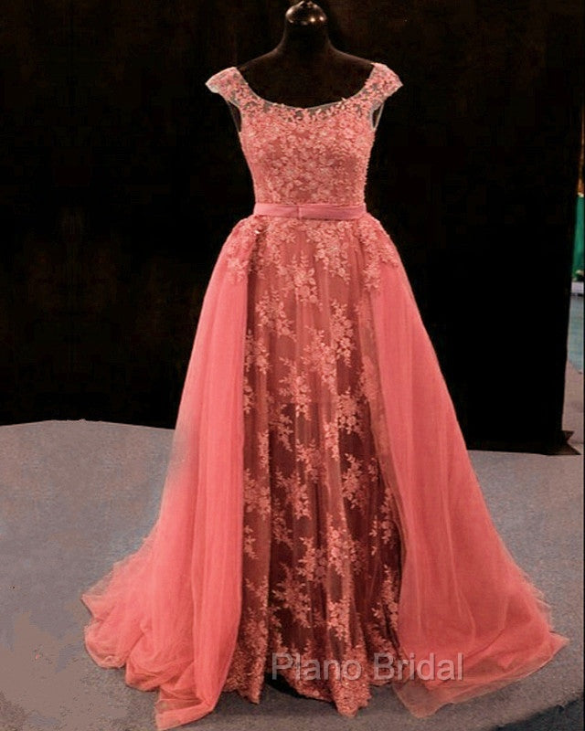 Lace Mermaid Formal Prom Dresses Spaghetti Straps Removable Train