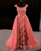Lace Mermaid Formal Prom Dresses Spaghetti Straps Removable Train