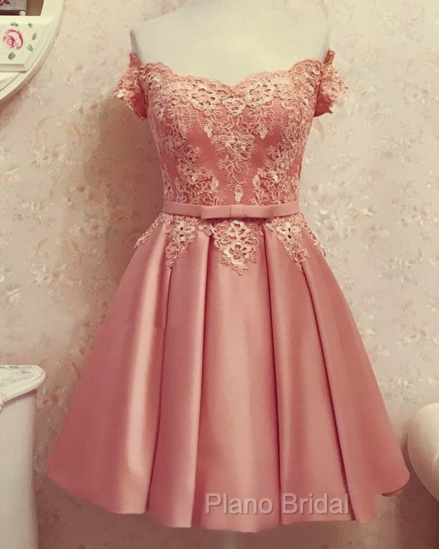 Lace Off Shoulder Satin Homecoming Dresses Bow Sashes