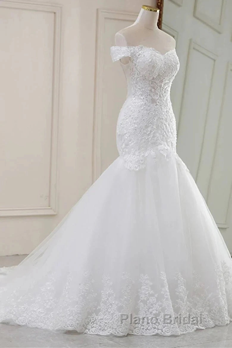 Lace Off-The-Shoulder Trumpet Long Wedding Dresses