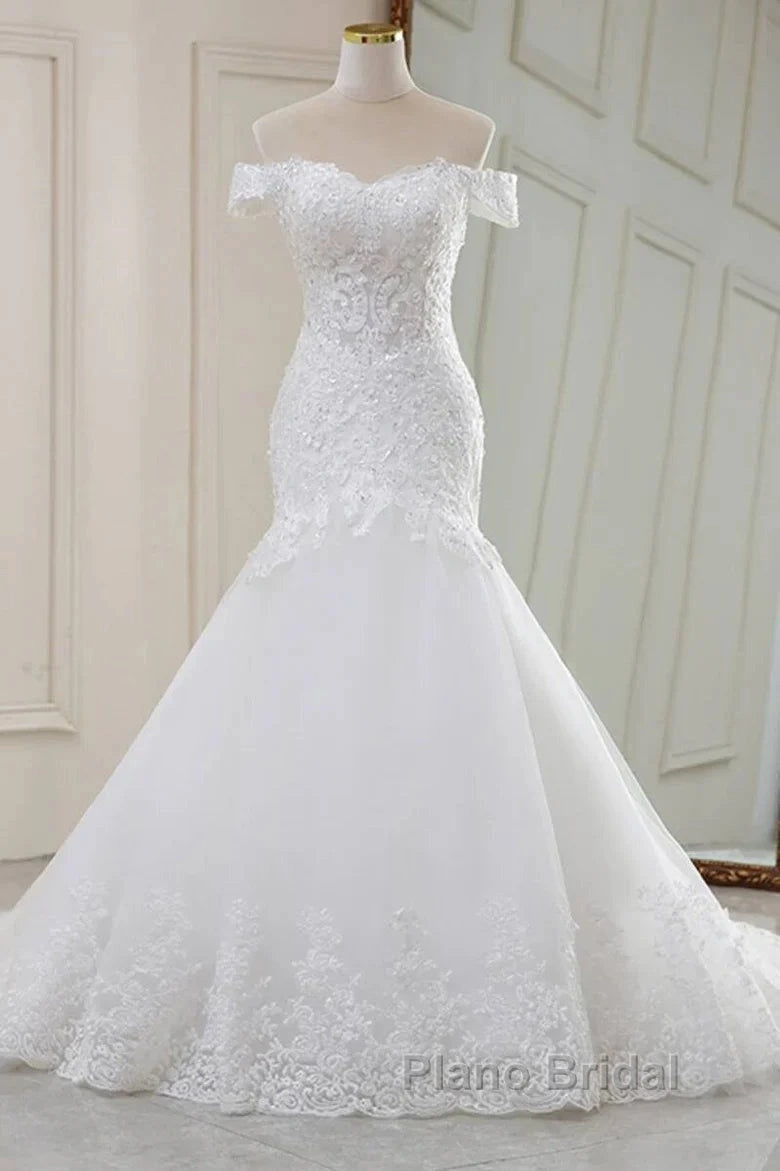 Lace Off-The-Shoulder Trumpet Long Wedding Dresses