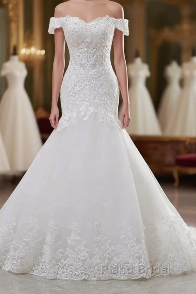 Lace Off-The-Shoulder Trumpet Long Wedding Dresses