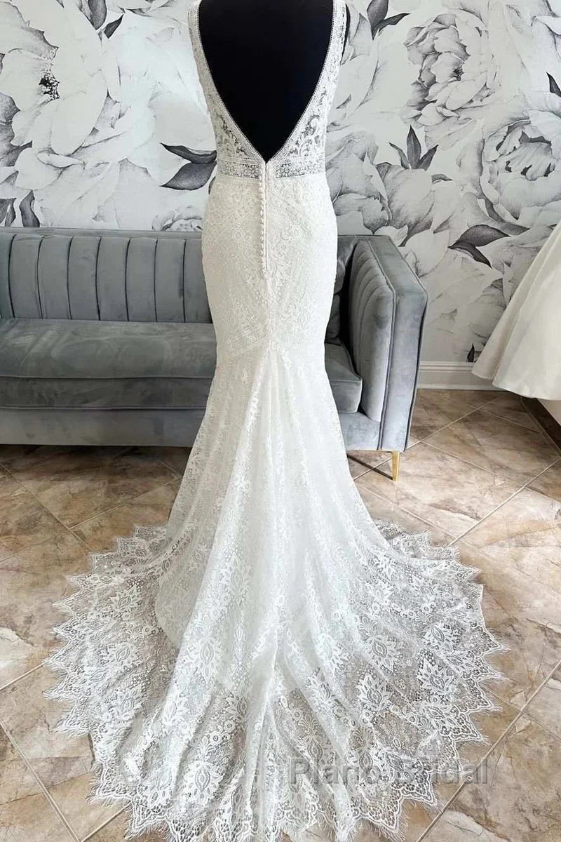 Lace Open Back Mermaid Long Wedding Dresses Secondary image