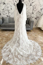 Lace Plunge V Mermaid Long Wedding Dresses With Bell Sleeves