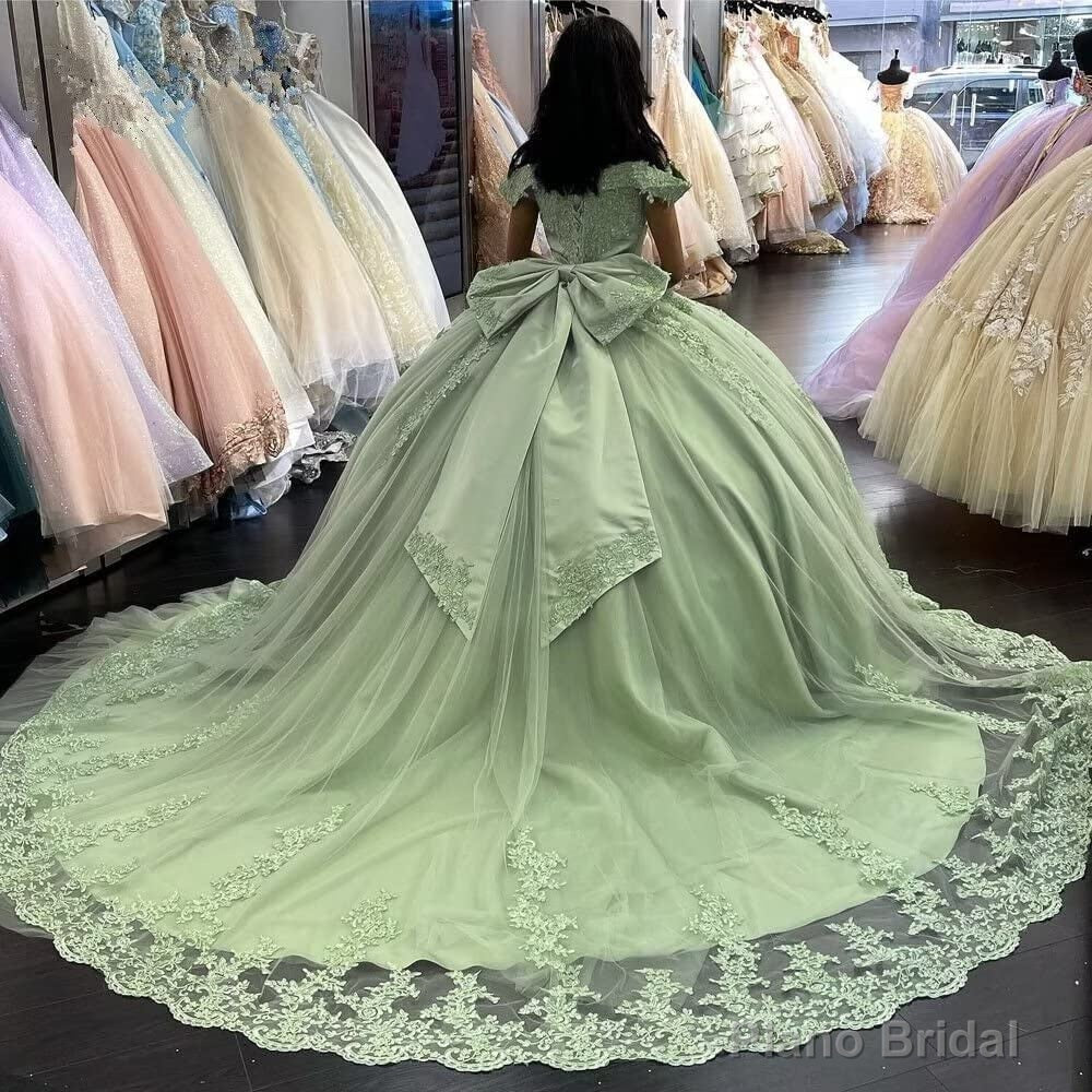 Lace Sage Green Quinceanera Dresses Applique Off Shoulder Dress Secondary image
