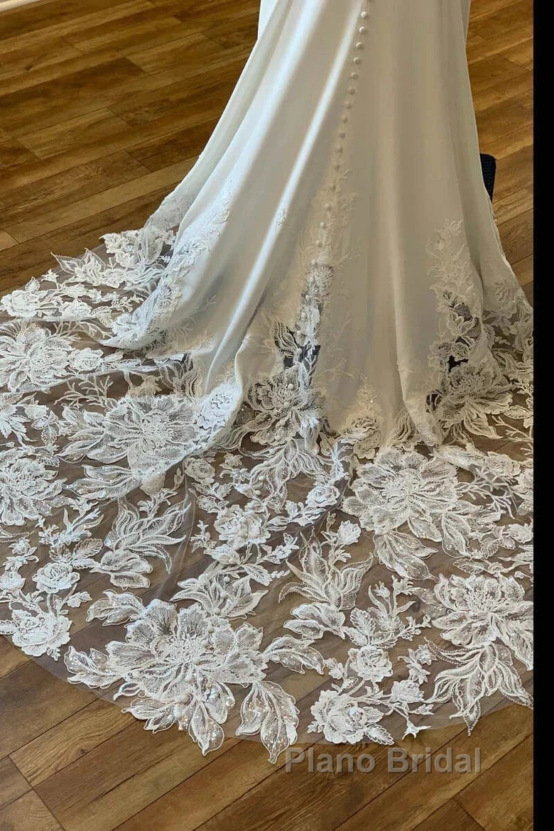 Lace Scoop Neck Backless Mermaid Long Wedding Gown