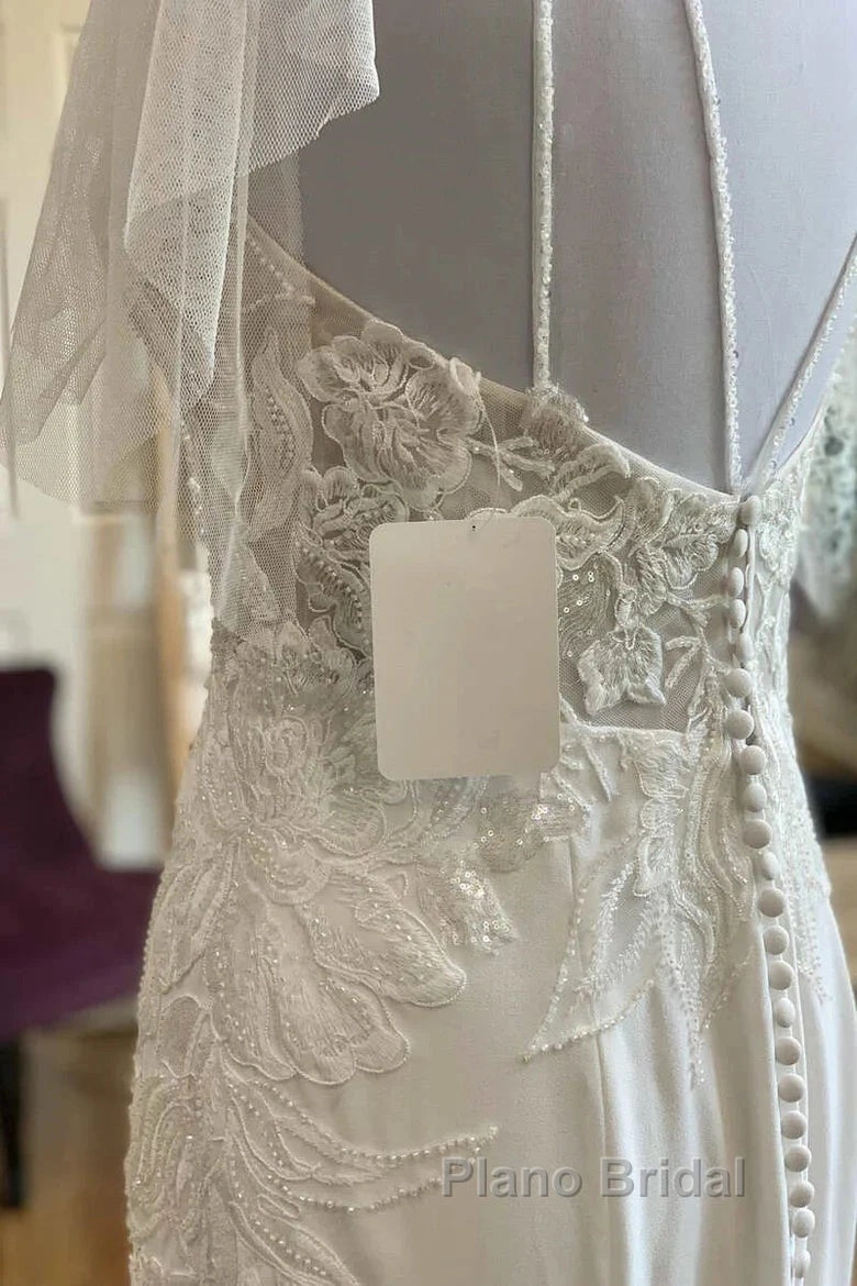 Lace Scoop Neck Backless Mermaid Long Wedding Gown