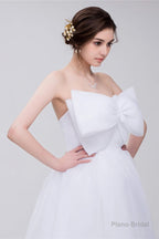 Lace Sheer Waist Long Pleated A-line Train Wedding Dresses with Half Sleeves