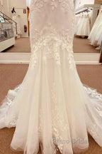 Lace Straps Backless Trumpet Long Wedding Dresses