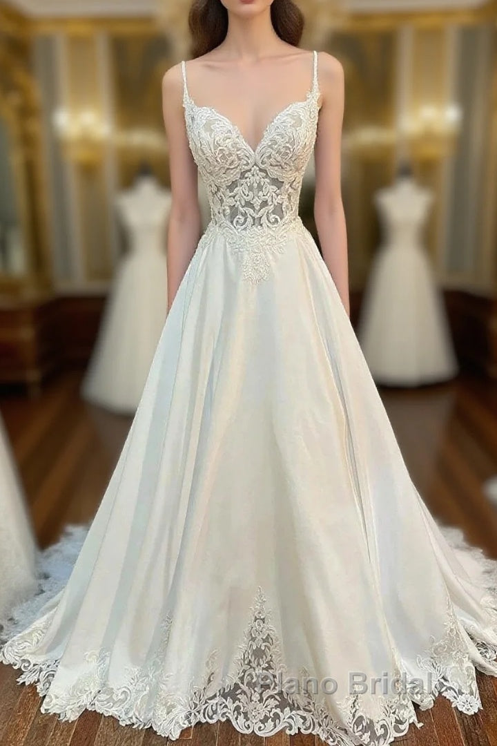 Lace Sweetheart Backless A-Line Wedding Dresses Main image