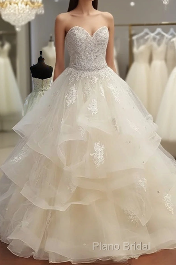 Lace Sweetheart Organza Layered Ball Gowns Wedding Dresses Main image