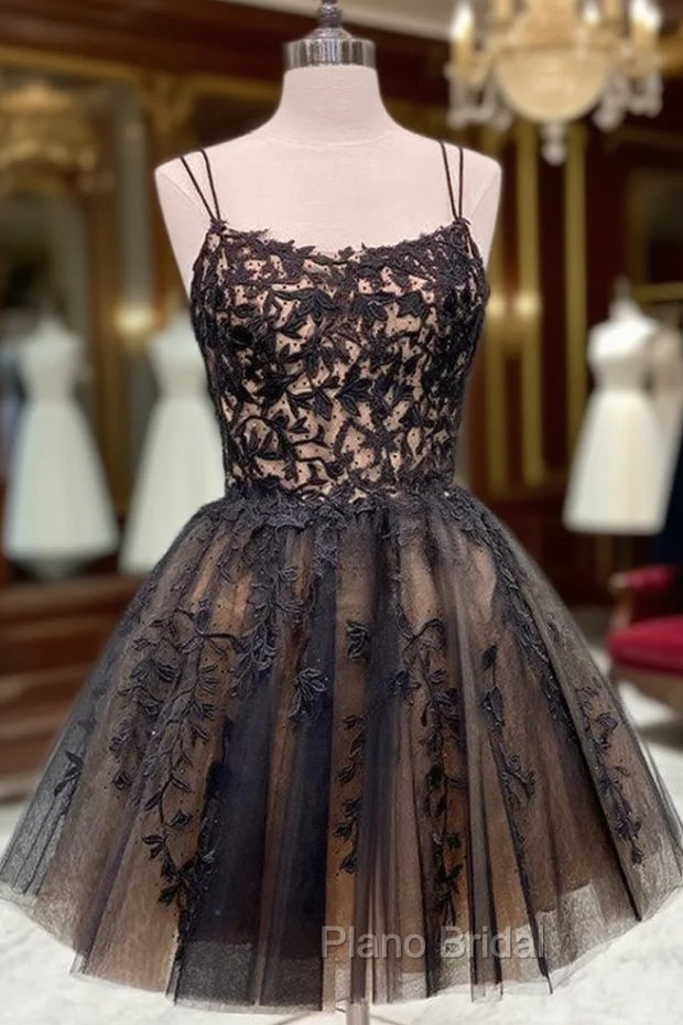 Lace Tulle Short/Mini A-line Bateau Homecoming Dresses With Beading Main image