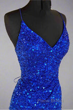 Lace-Up High Slit Royal Blue Glitters Long Party Dresses