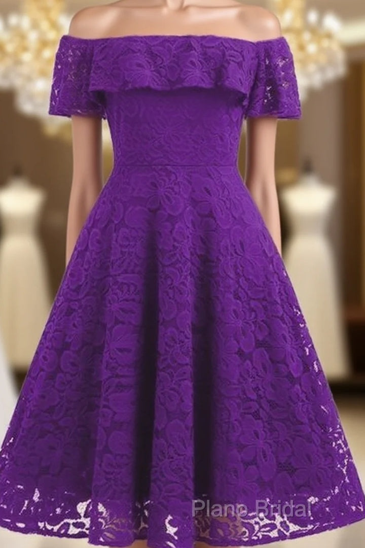 Lace WomenS Off-The-Shoulder Sleeveless Lace Homecoming Dresses Main image