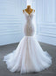 Largest Sexy White Mermaid Tulle V-neck Appliques Formal Wedding Dress