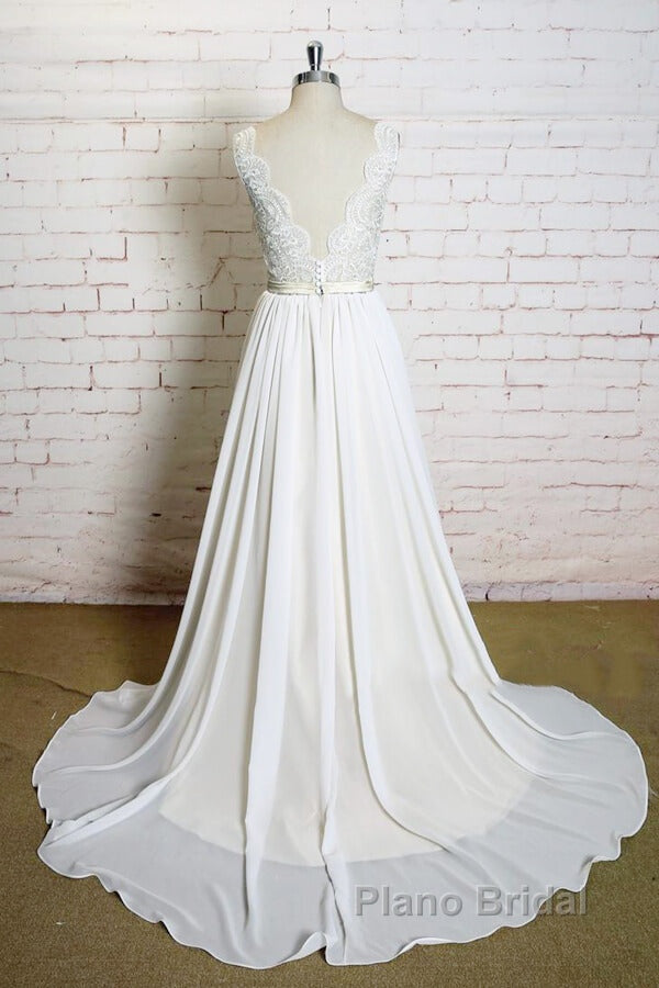 Latest Long A-line V-neck Lace Chiffon Wedding Dress Secondary image