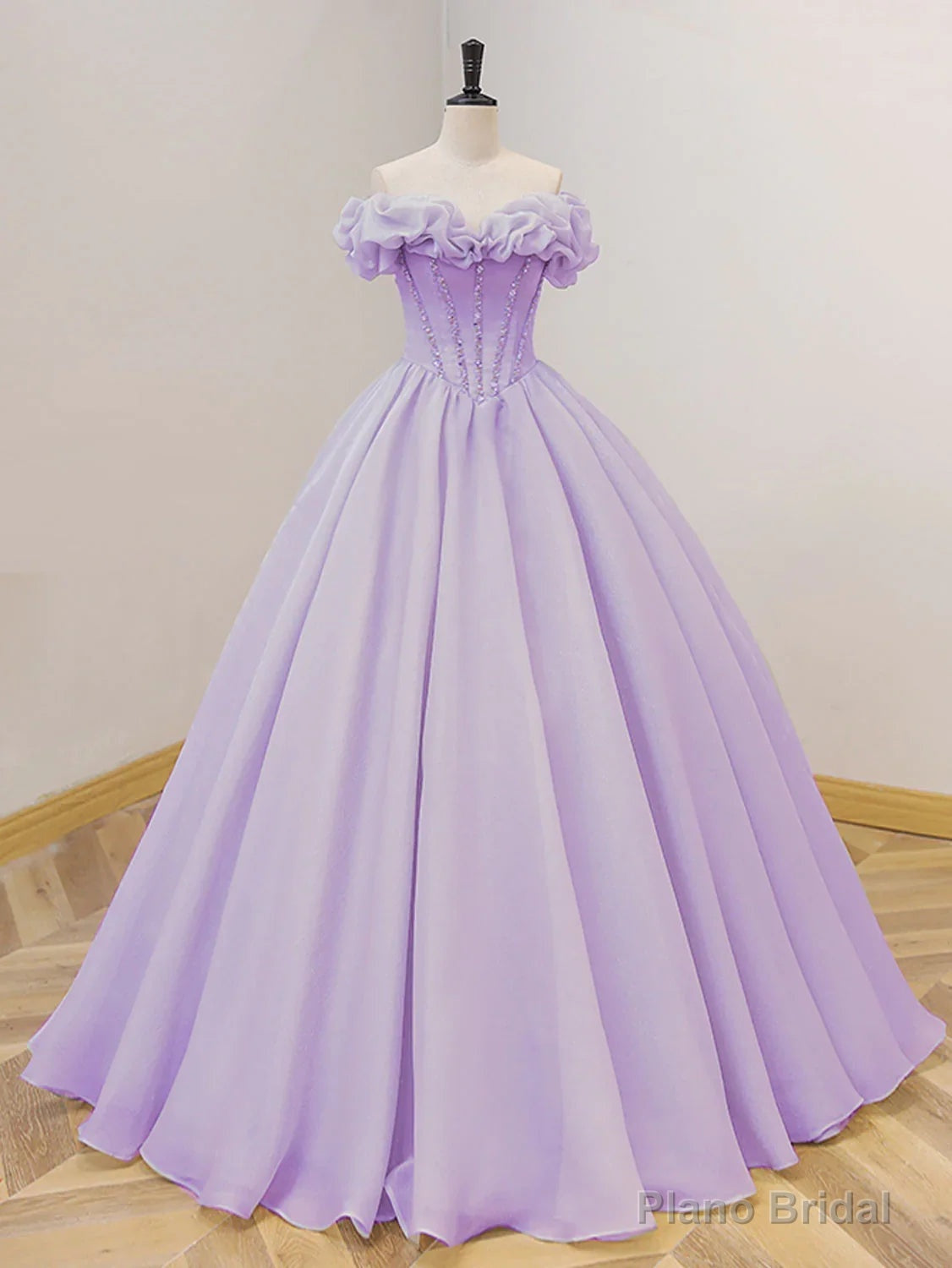 Lavender A-Line Off Shoulder Long Prom Dresses Purple Dress Main image