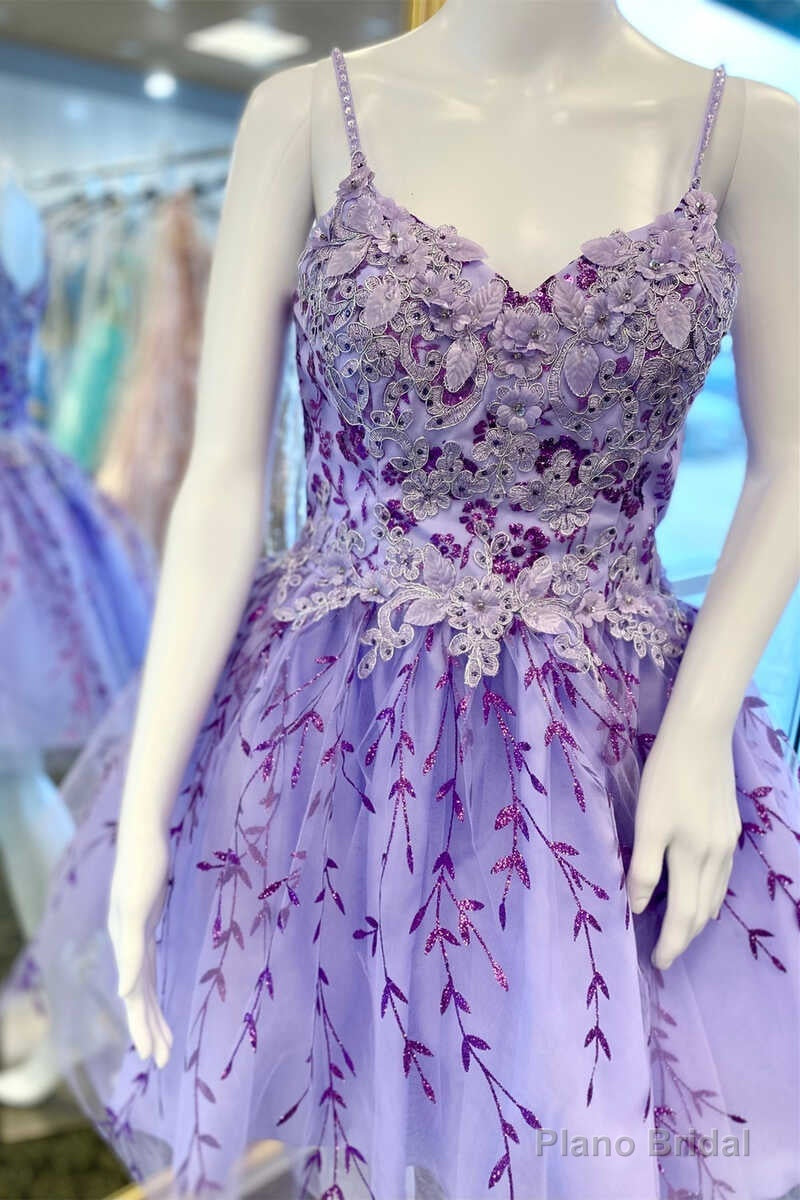 Lavender Floral Appliques A-Line Short Homecoming Dress Main image