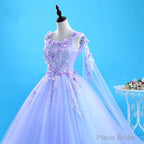 Lavender Flowers Round Neckline Party Dress, Sweet 16 Gown