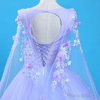 Lavender Flowers Round Neckline Party Dress, Sweet 16 Gown