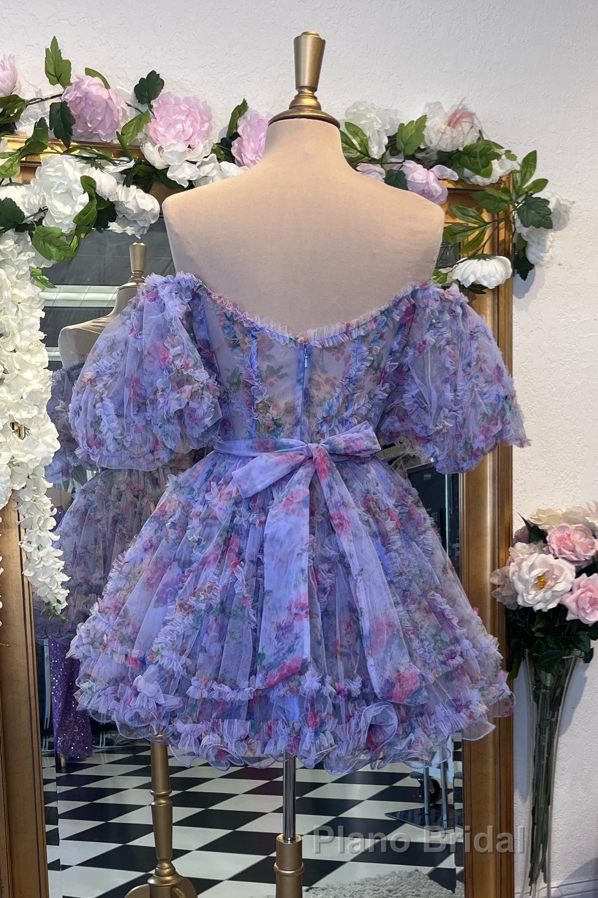 Lavender & Fuchsia Off-the-Shoulder Ruffles Homecoming Dresses Secondary image