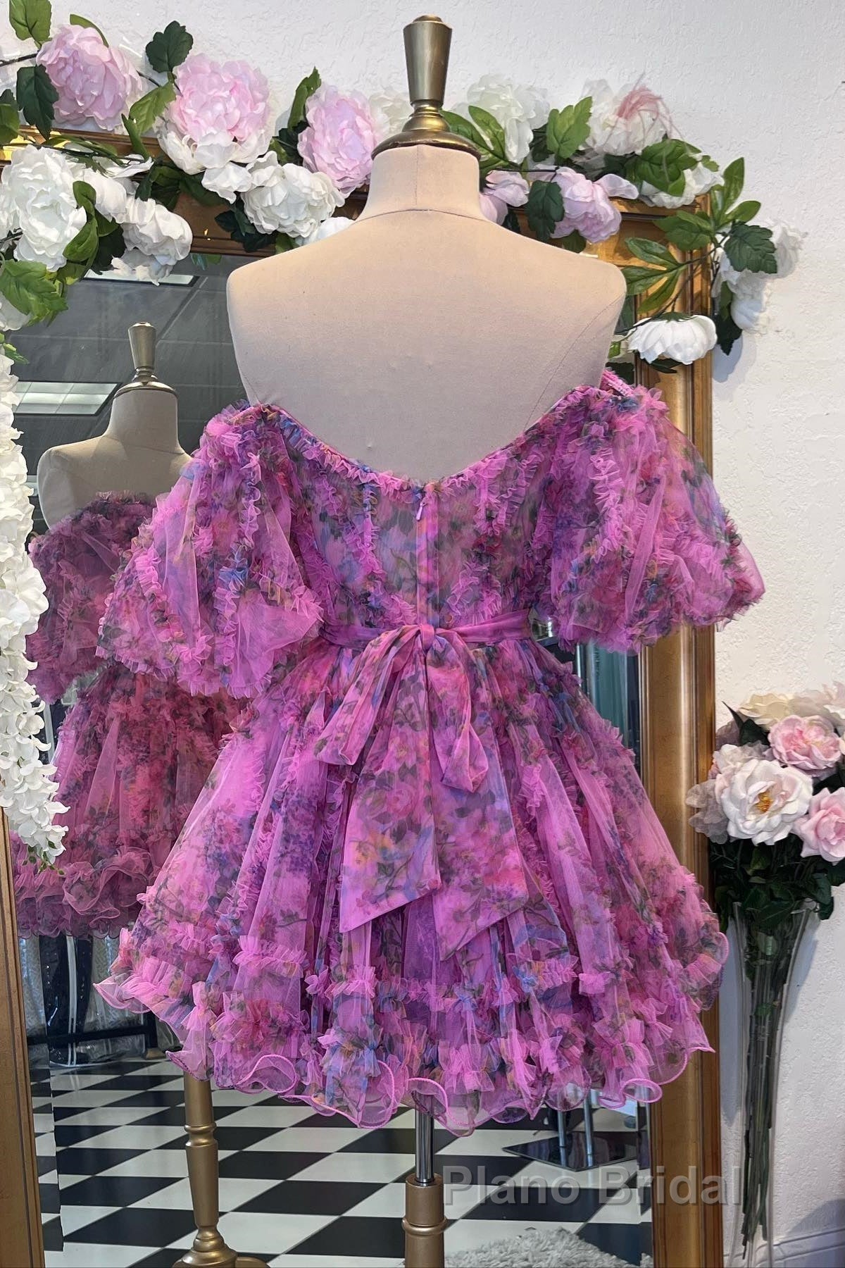 Lavender & Fuchsia Off-the-Shoulder Ruffles Homecoming Dresses