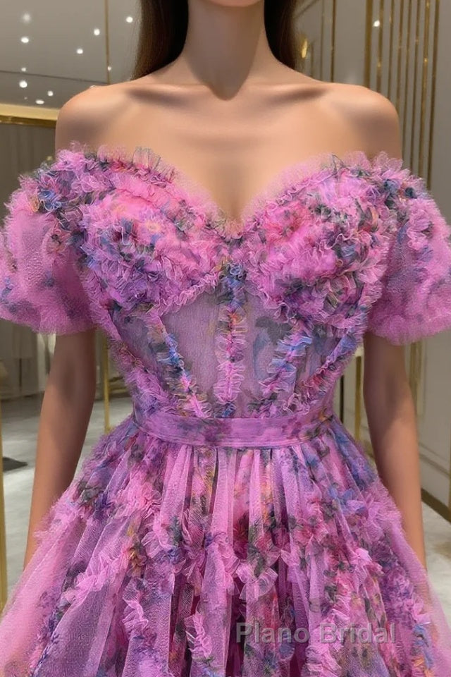 Lavender & Fuchsia Off-the-Shoulder Ruffles Homecoming Dresses Main image