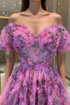 Lavender & Fuchsia Off-the-Shoulder Ruffles Homecoming Dresses