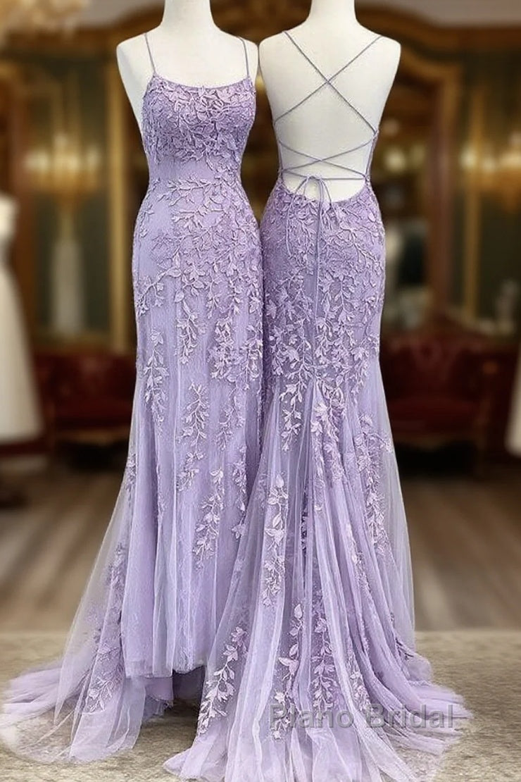Lavender Lace Corset Formal Prom Dresses Mermaid Scoop  Evening Dresses With Beading Main image