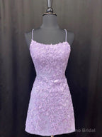 Lavender Lace Short Homecoming Dresses,Backless Hoco Dress