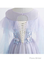Lavender Off Shoulder Flower Lace Long Party Dress, A-line Purple Prom Dress Formal Dress