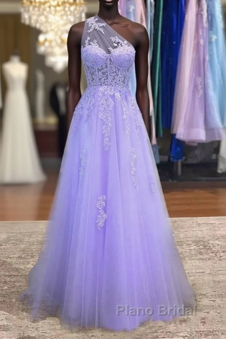 Lavender One Shoulder Appliques Lace Formal Prom Dresses Main image