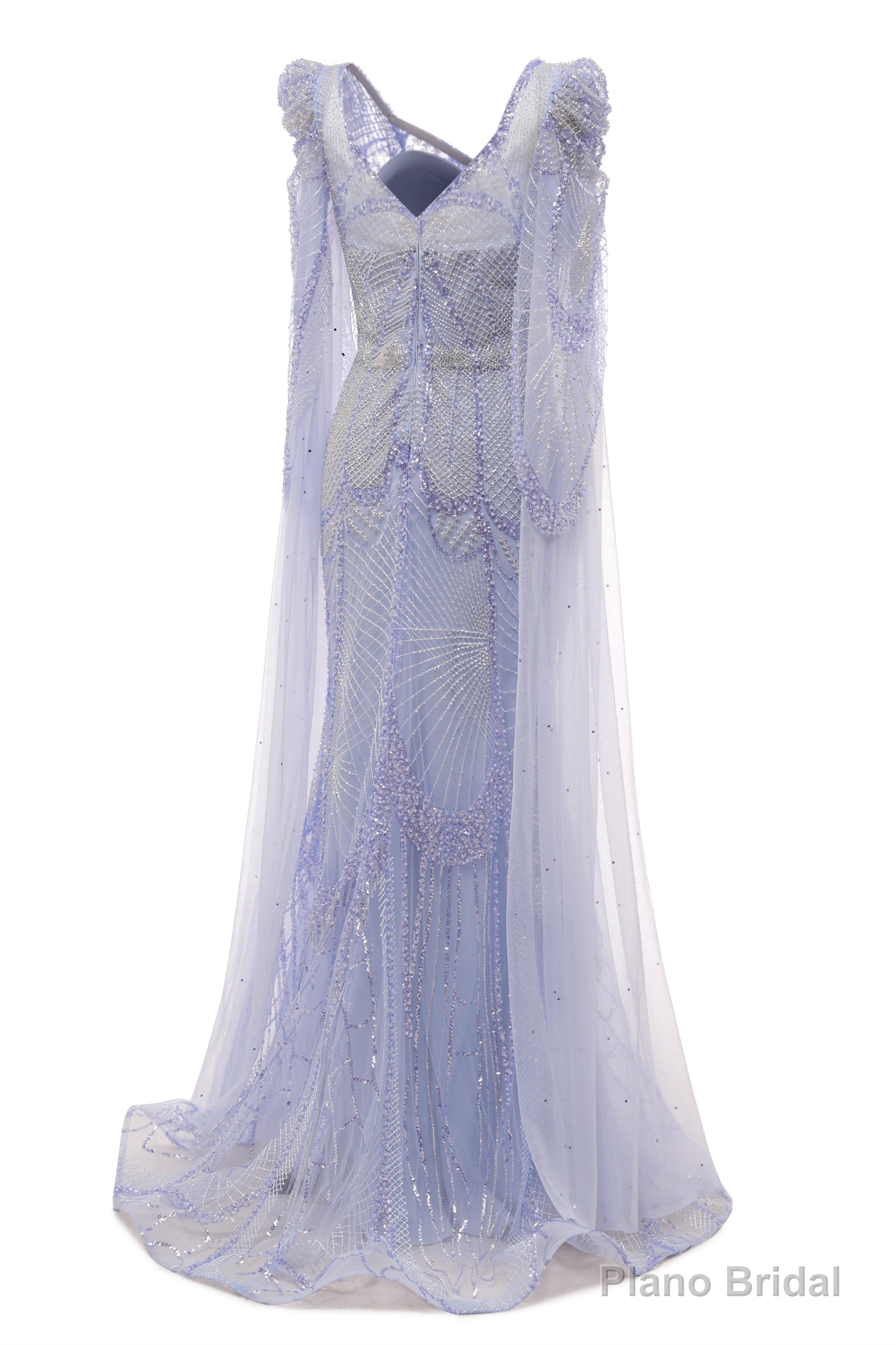 Lavender Prom Dresses Mermaid Heavily Beading Tulle Women Luxury Evening Dresses With Long Sleeves