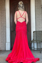 Lavender Rhinestone Spaghetti Straps Mermaid Prom Dress